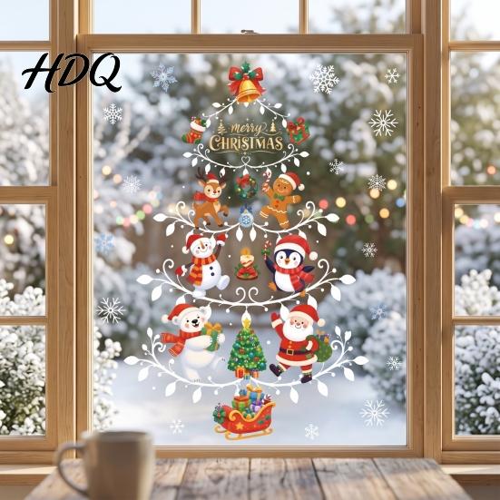 No Glue Glass Decoration Reusable Christmas Window Clings Double Sided PVC Static Stickers Snowman Snowflake Elk Santa Claus Decor Xmas Tree Decals