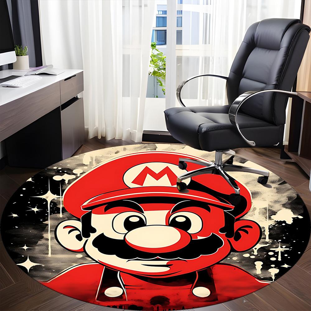 1pc Mario Bros Office Round Area Rug, Indoor Mat Suitable For Office, Bedroom Living Room Home Decor, Room Deco,  Offic a0926223