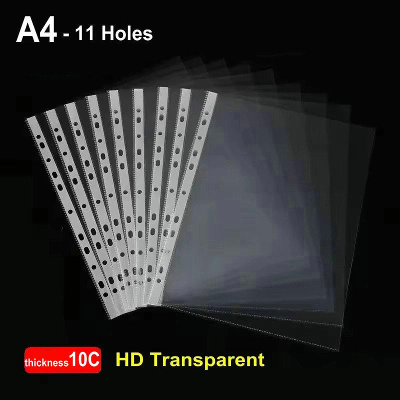 50 Adet HD Şeffaf A4 Ciltleyici Kılıfı 11 Delikli Sayfa Koruyucu A4 Plastik Kılıflar Parlak Şeffaf Dosya Çantası 8C/10C Kalınlık