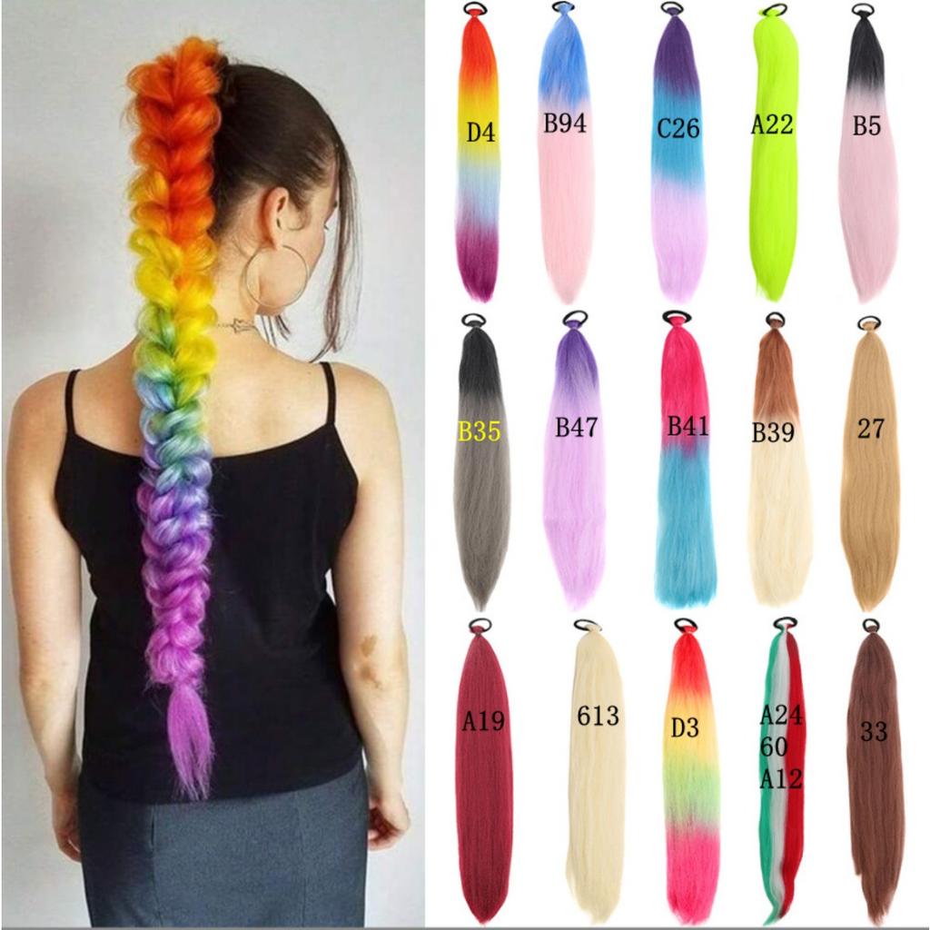 Extensii de Păr Coadă de Cal Sintetică Împletită de 66,04 cm | Rezistent la Căldură, Fibră de Înaltă Temperatură Dreaptă Yaki, Festival, Petrecere, Spectacol, Halloween, Cosplay