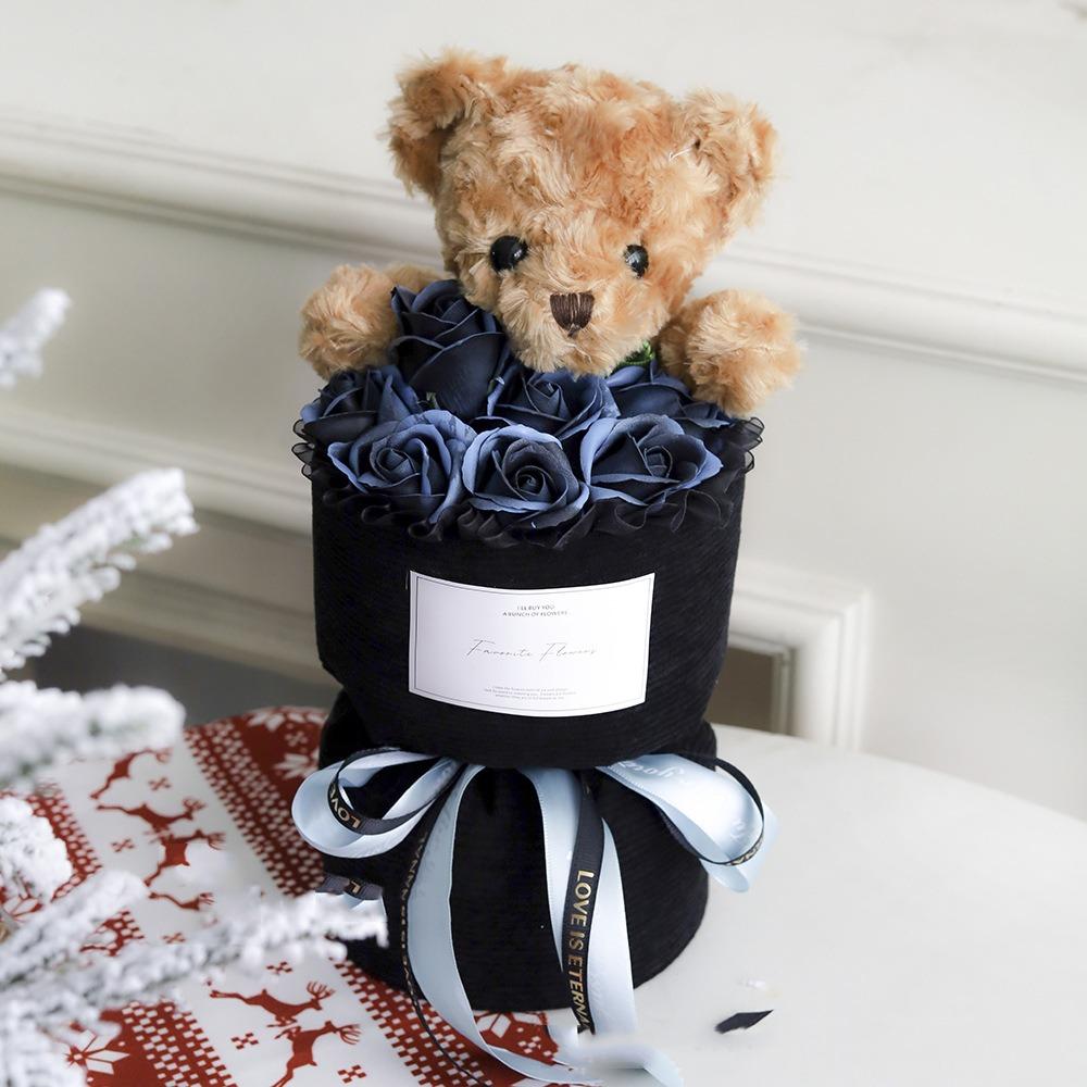 

Плюшевая игрушка Маленький медвежонок Кукла Букет Мультяшное животное Имитация букета роз Подарки на выпускной синий
