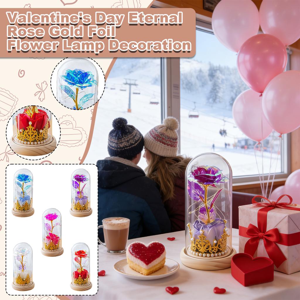 Konservierte Rosenlampe mit Goldfolienblumen, Ein kreatives Valentinstagsgeschenk.