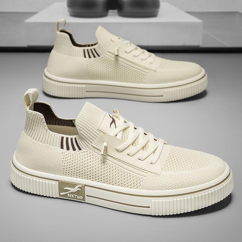 Мужские дышащие вязаные кроссовки на шнуровке, без шнурков, нескользящие, повседневные 39