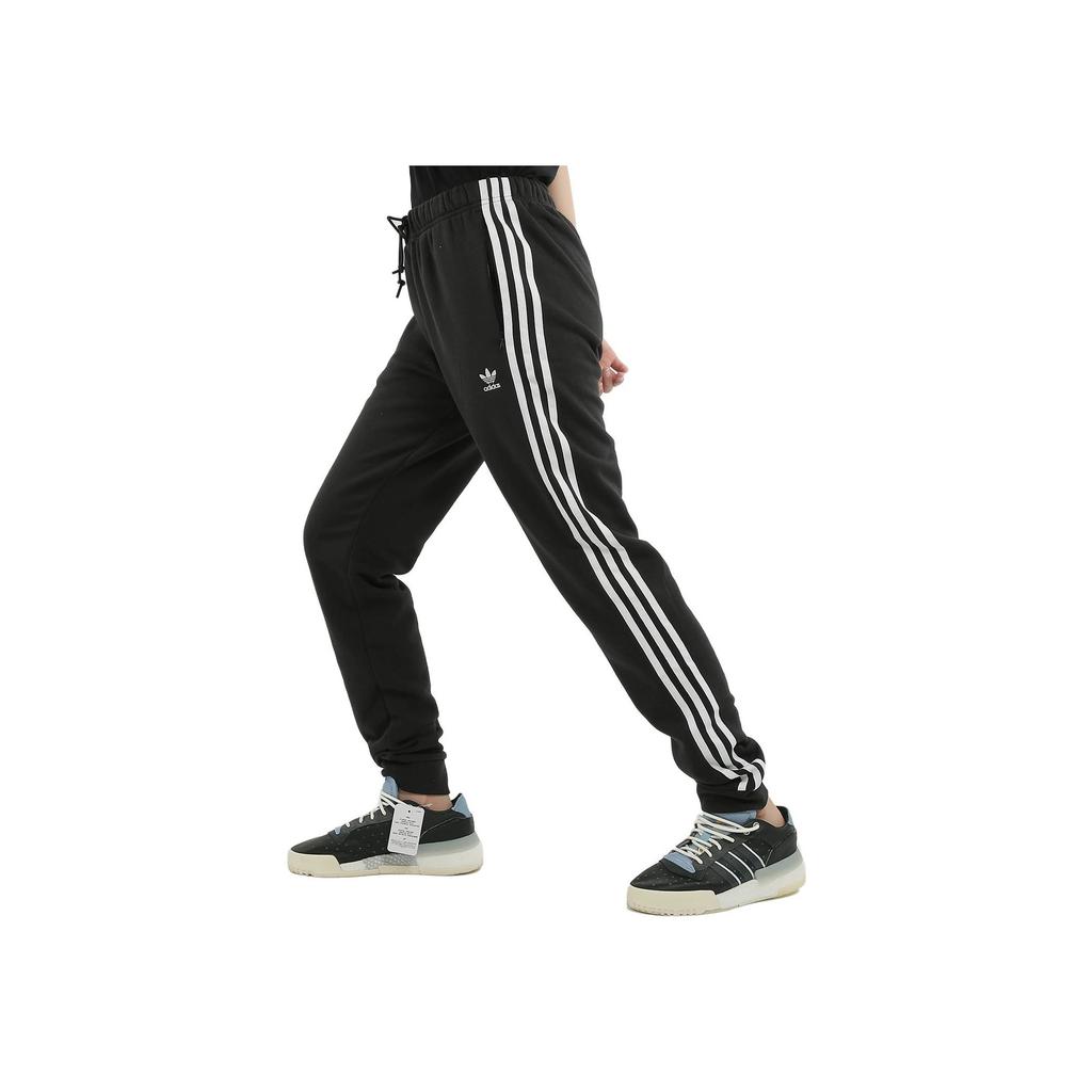 Adidas Originals Trefoil Logo Print Striped Elastic Sports Pants Women Bottoms Black DN8134