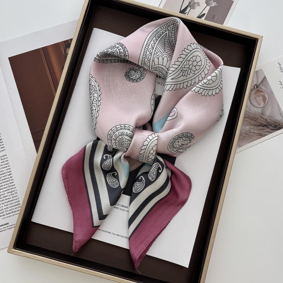 

Luxury Paisley Print Shawl Square Scarf For Women Soft Satin Wraps Neckerchief Female Hair Bands Ribbon Headband Bandana 70x70CM