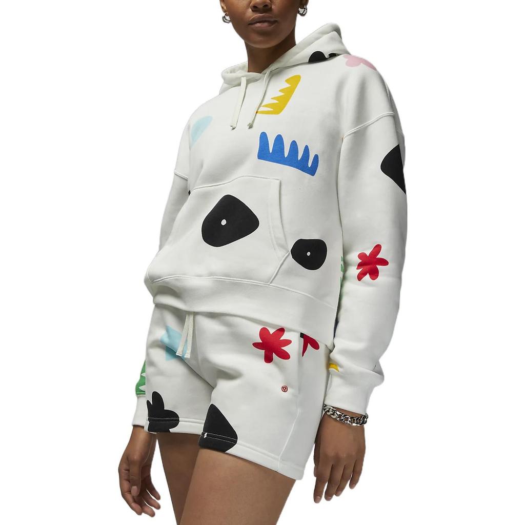 Jordan Graffiti Color Block Print Fleece Casual Hoodie Women Tops White DQ4606-133