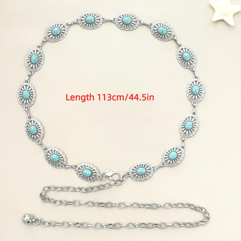 Fashion Bohemian Female Circular Waist Chain Luxury Turquoise Ellipse Chain Belt For Women Suitable For Skirts Dress