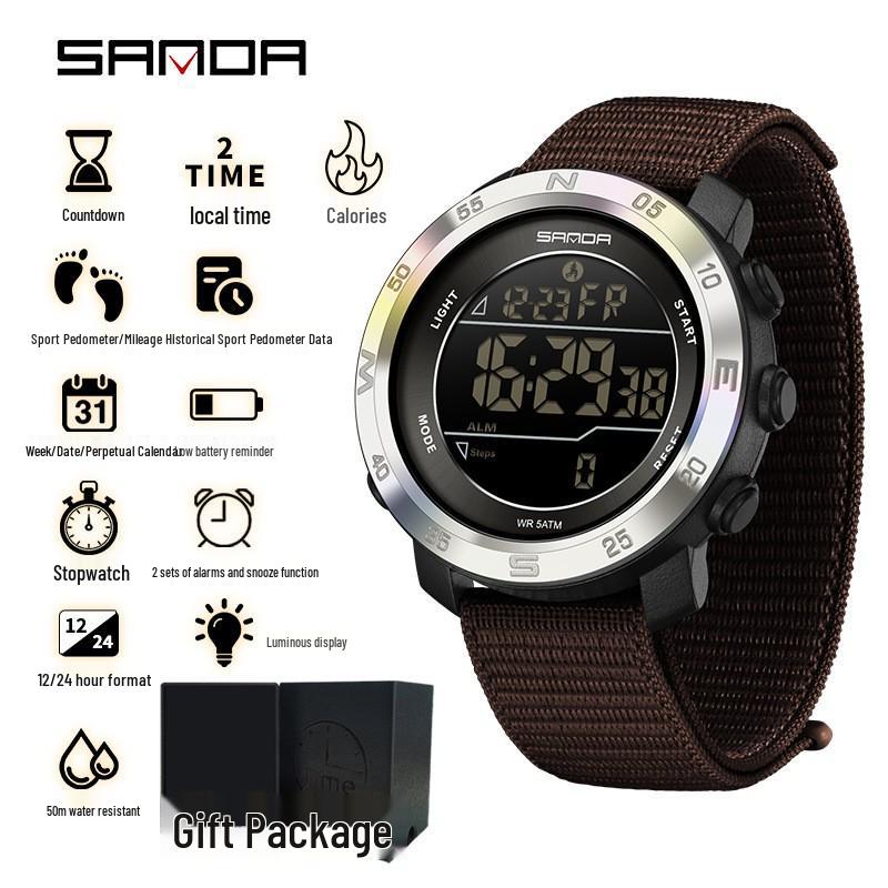 Sanda Sports Waterproof Multifunctional Calorie Wristwatch with Perpetual Calendar for Men and Women - Simple Style Student Electronic Watch