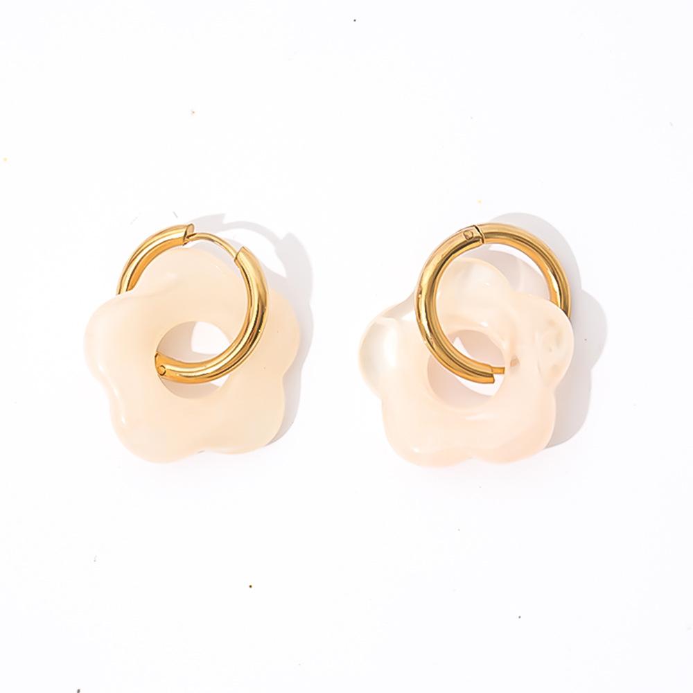 

Fashion Temperament Vintage Resin Flower Dangle Earrings for Women Elegant Stainless Steel Hoop Earring Female Jewelry Gift светло-розовый