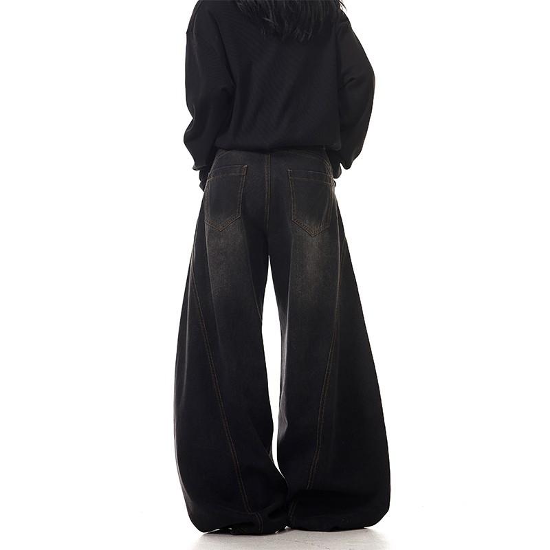 Unisex 2025 Spring American Washed Scimitar Jeans: Loose, Wide-Leg, Slimming Straight Cut