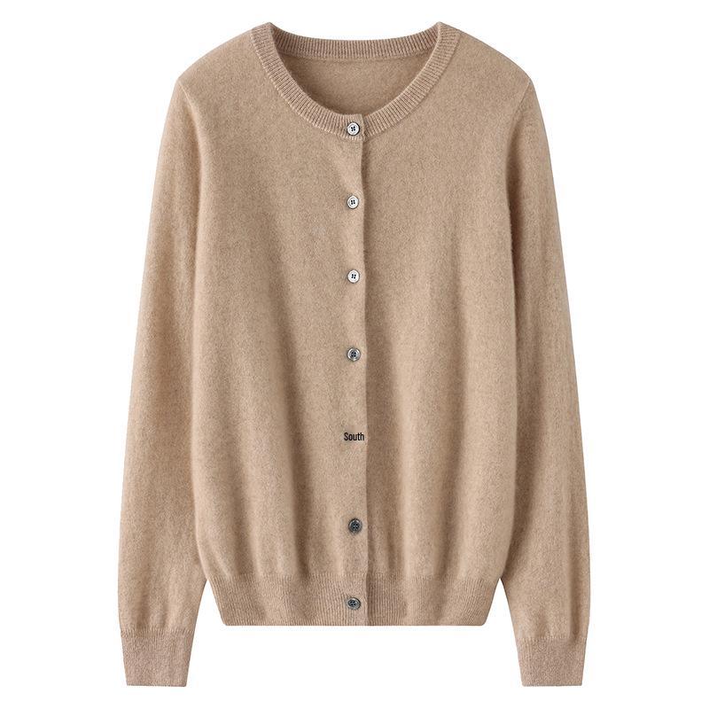Lekasha 100% Pure Cashmere Knitted Round Neck Cardigan for Women
