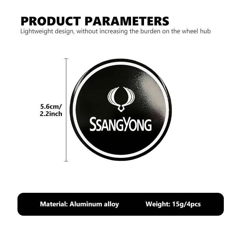 4pcs 56mm Car Aluminum Logo Wheel Center Hub Cap Badge Sticker For SsangYong Musso Rexton Torres Kyron Actyon Tivoli Rodius