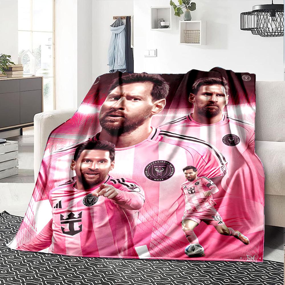 Pink Stripes Soccer Star Blanket Comfortable Perfect for Bed Chair Livingroom All-Season Use Digital Print Best Holiday Gift for Friends Family