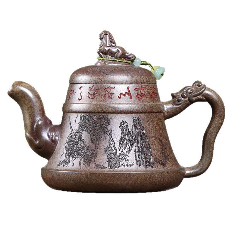 

420ml Yixing Purple Clay Teapots Handmade Dragon Horse Pot Raw Ore Wood-fired Porcelain Mud Tea Making Kettle Zisha Tea Set Gift