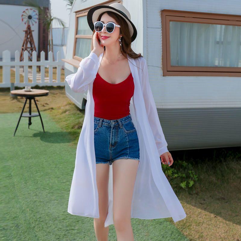 Women's Sun Protection Clothing Summer Medium Long Wild Female Coat Thin Chiffon Ladies Jacket Beach Cardigan Top