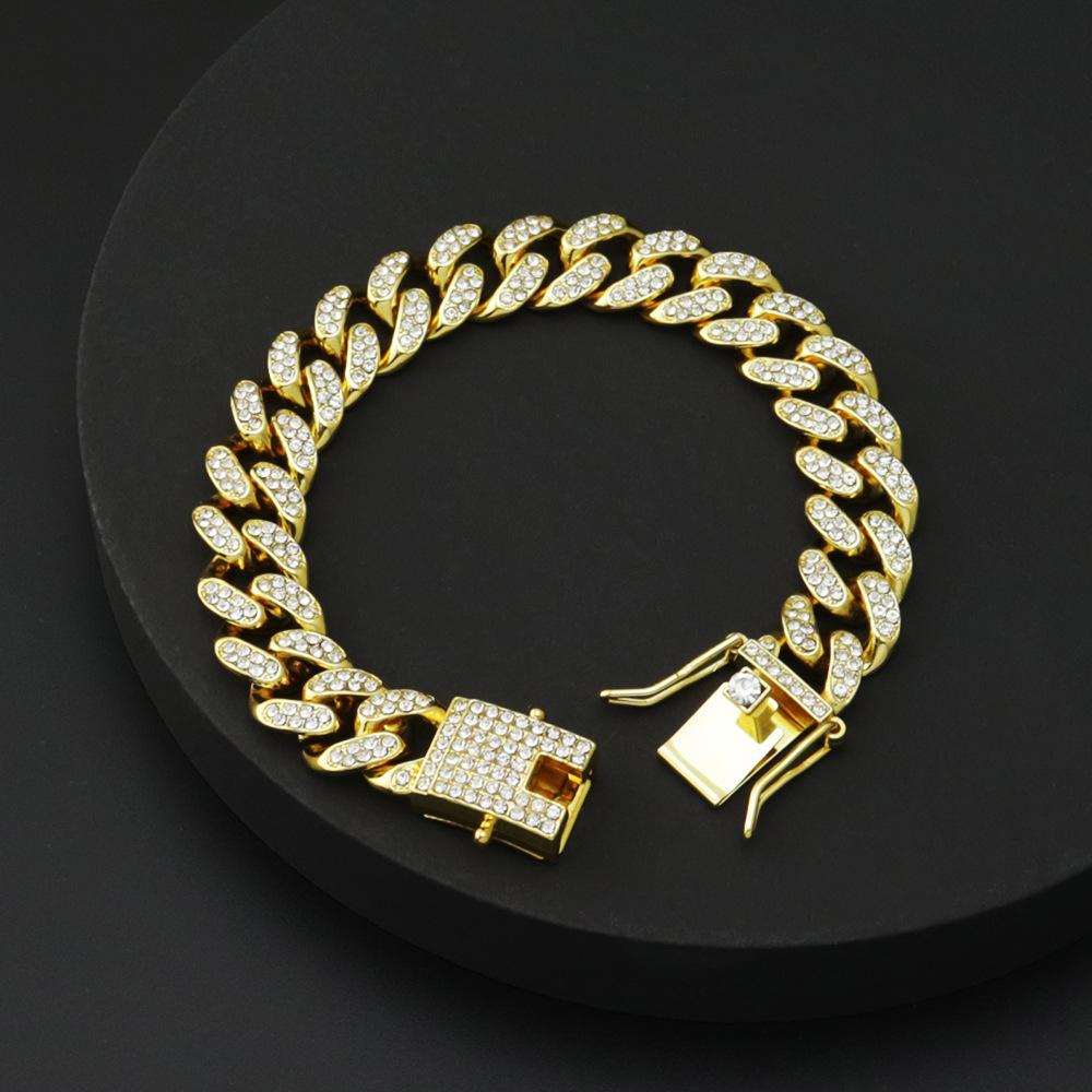 Men's Hip Hop Full Iced Out Cuban Bracelet, Gold Plated Butterfly Clasp Diamond Inlaid Hiphop Bracelet