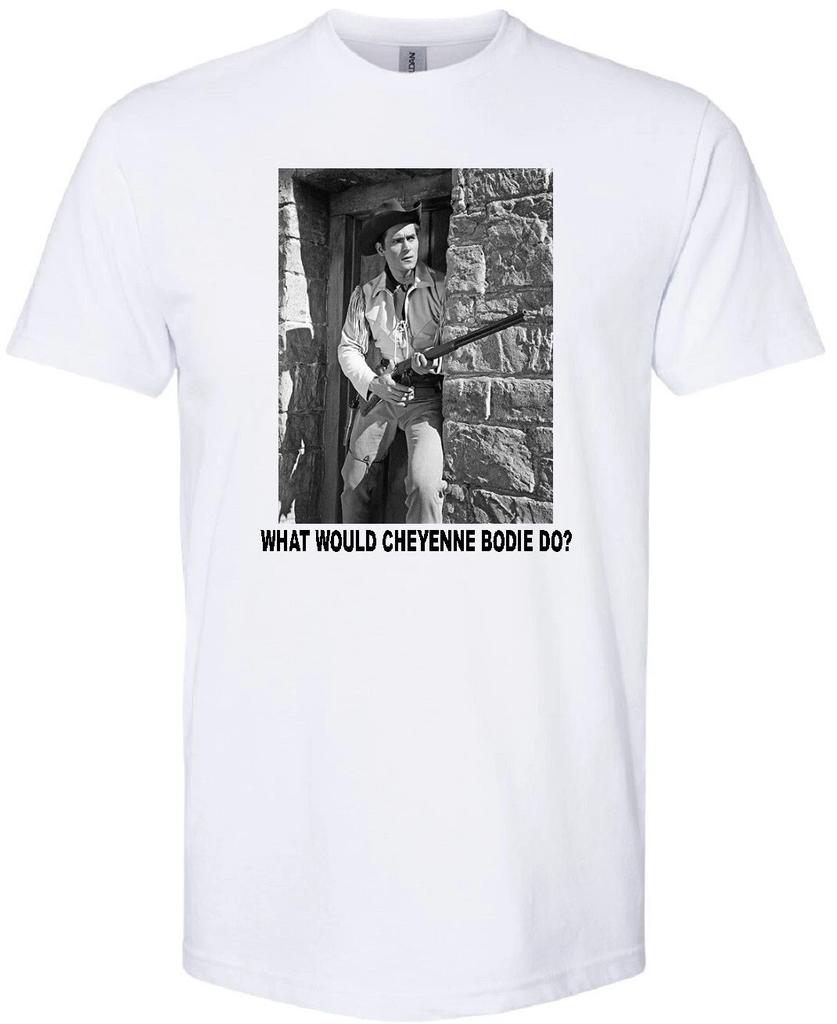 CHEYENNE BODIE WWD? CLINT WALKER CLASSIC RETRO TV WESTERN COWBOY WHITE T-shirt