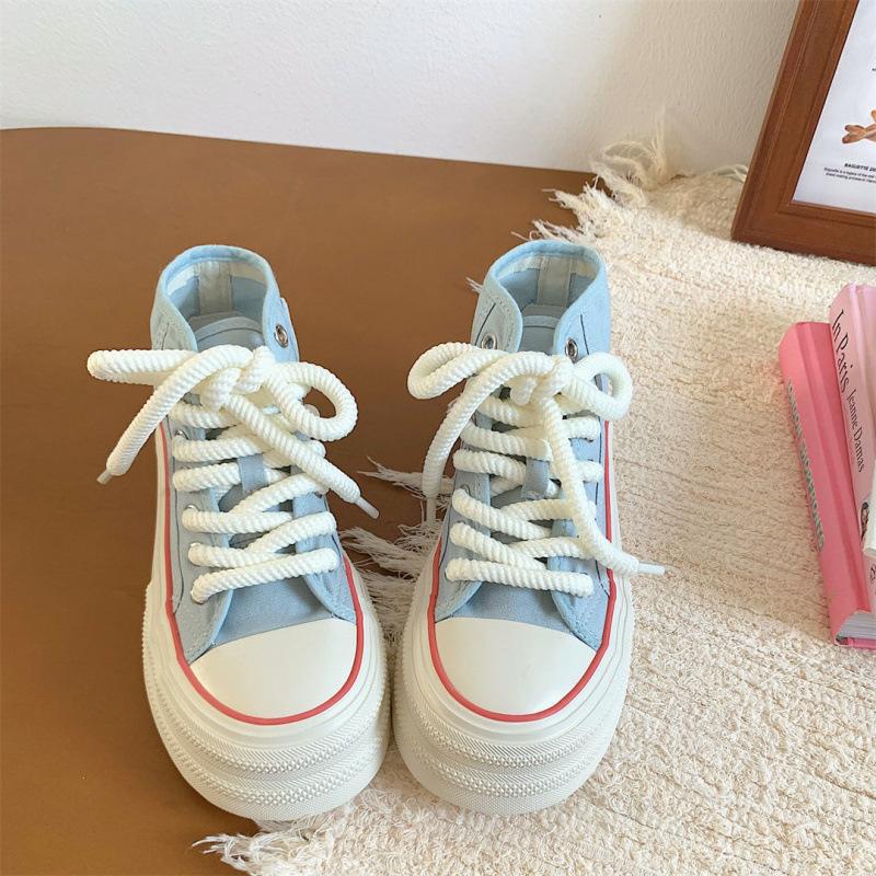 

Spring new dopamine women s shoes platform casual white shoes niche versatile chic shoes high top canvas shoes tide 66 [Stock shoes] синій