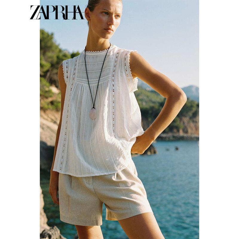 Zaprha 2025 Summer New French style Style Romantic Style round Neck Sleeveless Vest Top 1821121