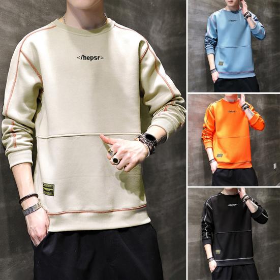 

Мужской осенне-весенний свитшот с круглым вырезом и длинными рукавами, свободный однотонный пуловер с надписью и эластичными манжетами, мужской топ