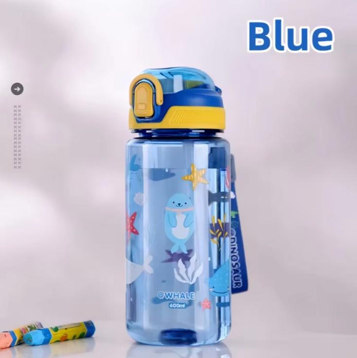 

600ml Dinosaur Water Bottle For Kids Water Sippy Cup With Silicone Straw Leakproof Plastic Water Bottles Summer Kids Water Cup синий