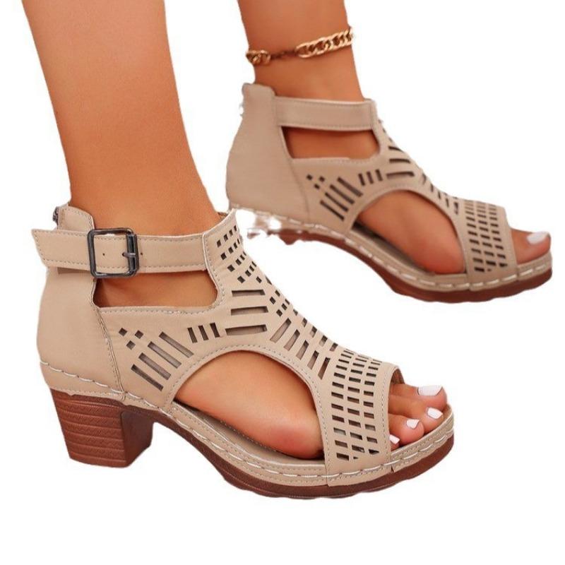 New large size fish mouth high heel sandals summer new buckle hollow bag heel women's shoes