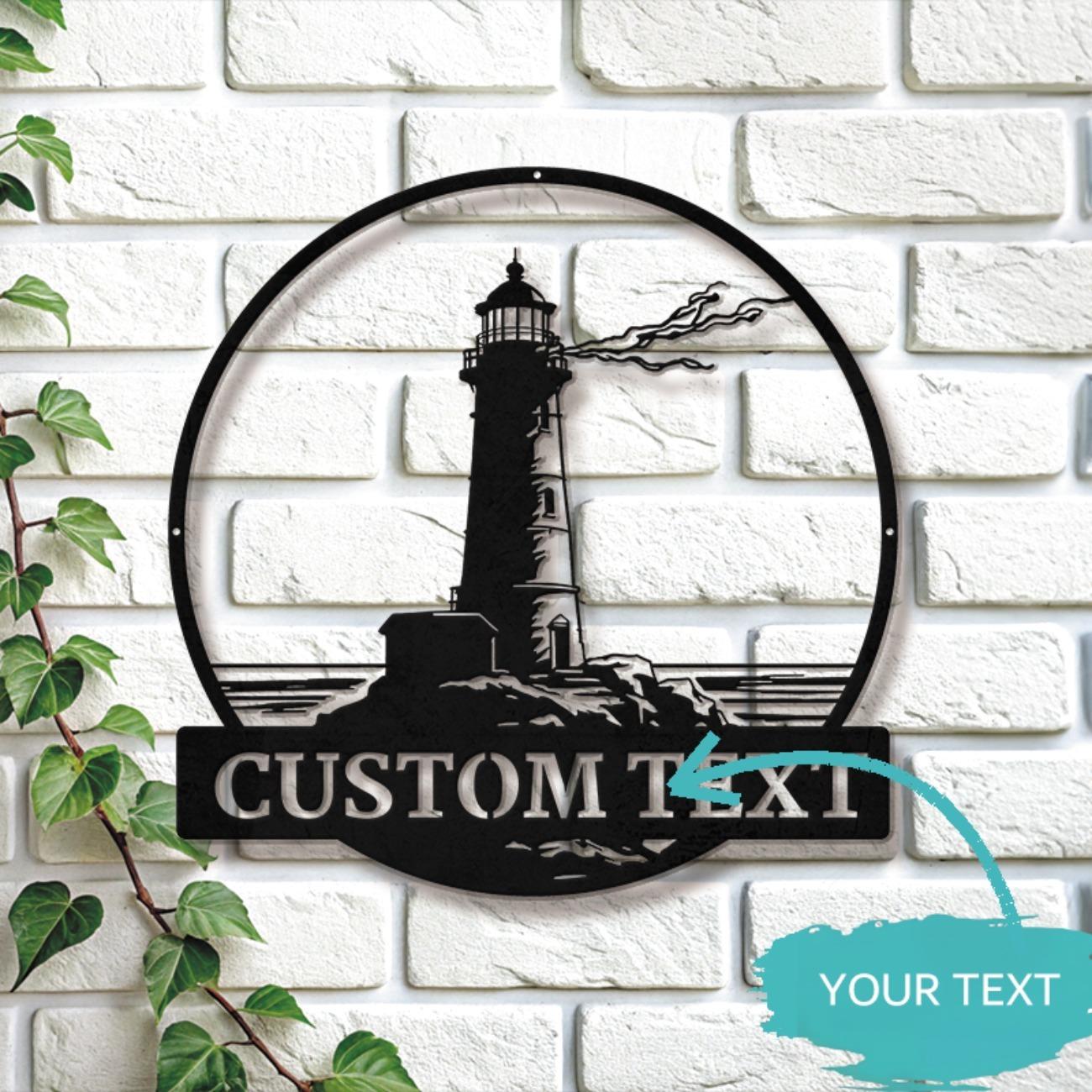 Custom Metal Lighthouse Sign, Personalized Nautical Wall Art, Coastal Home Indoor Outdoor Decor S