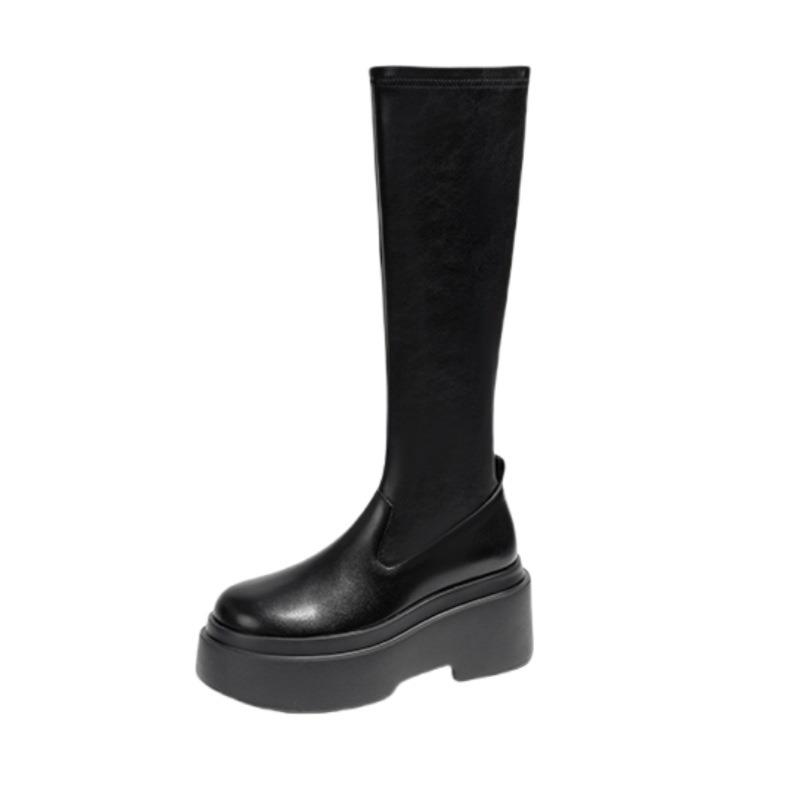 

New soft leather platform boots elastic thin boots heightening long boots tall knight boots women 40 чёрный