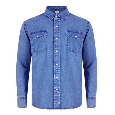 Mens Denim Collared Long-Sleeved Shirt