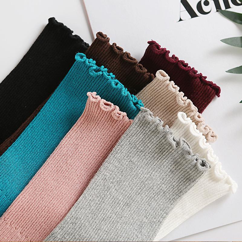 Japanese Retro Ruffled Cotton Socks Women Solid Color Ankle Boot Styling Harajuku Christmas Girlfriend Gift Pink Yellow Cute