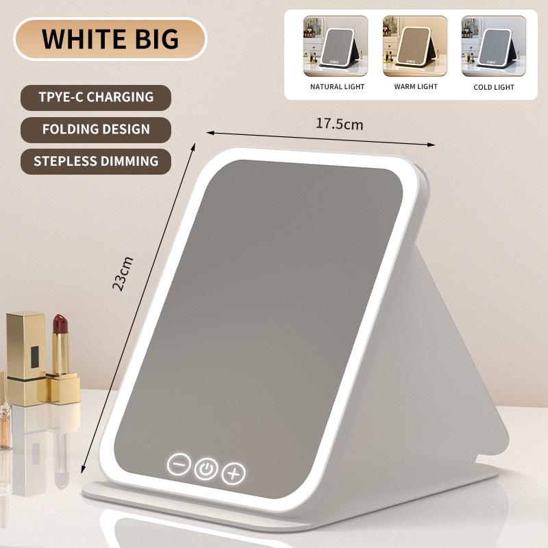 Portable Rechargeable LED Makeup Mirror: Foldable Vanity with Light & Leather Case