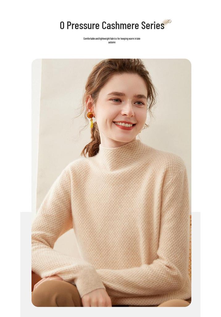 2024 Autumn-Winter Women's Cashmere Honeycomb Stitch Turtleneck Sweater