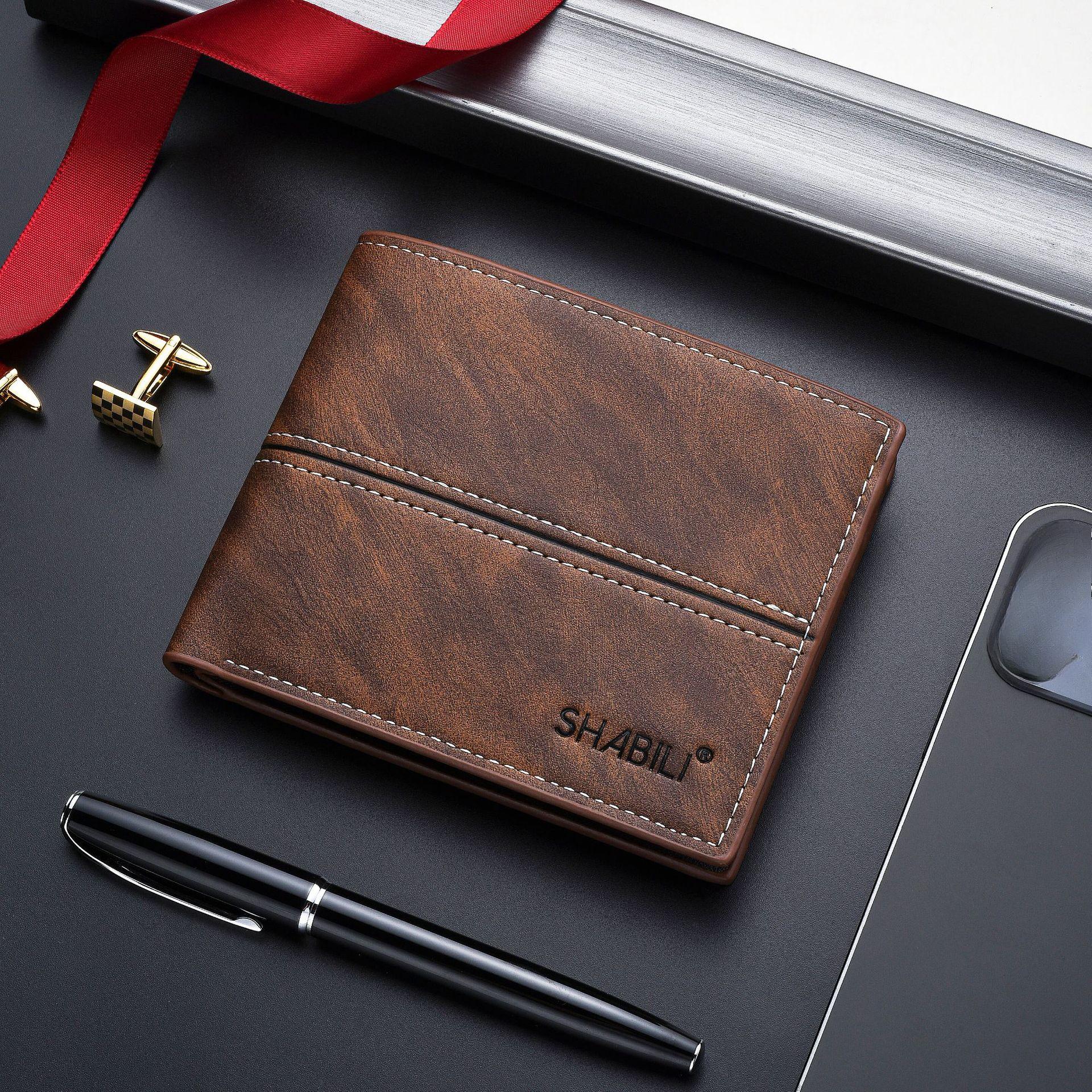 

Чоловічі гаманці Короткий гаманець, Шкіряний тримач для карток, Гаманець для монет, Клатч, Діловий стиль 13 * 10 * 1cm коричневий