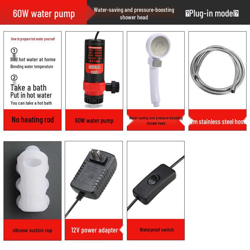 Portable Rechargeable Electric Shower Head for Dorms, Rentals, Outdoors