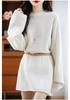 Women's Pure Wool Loose Knit Dress - Autumn & Winter, Round Neck, Solid Color, Plus Size, Medium Long, Korean Style.