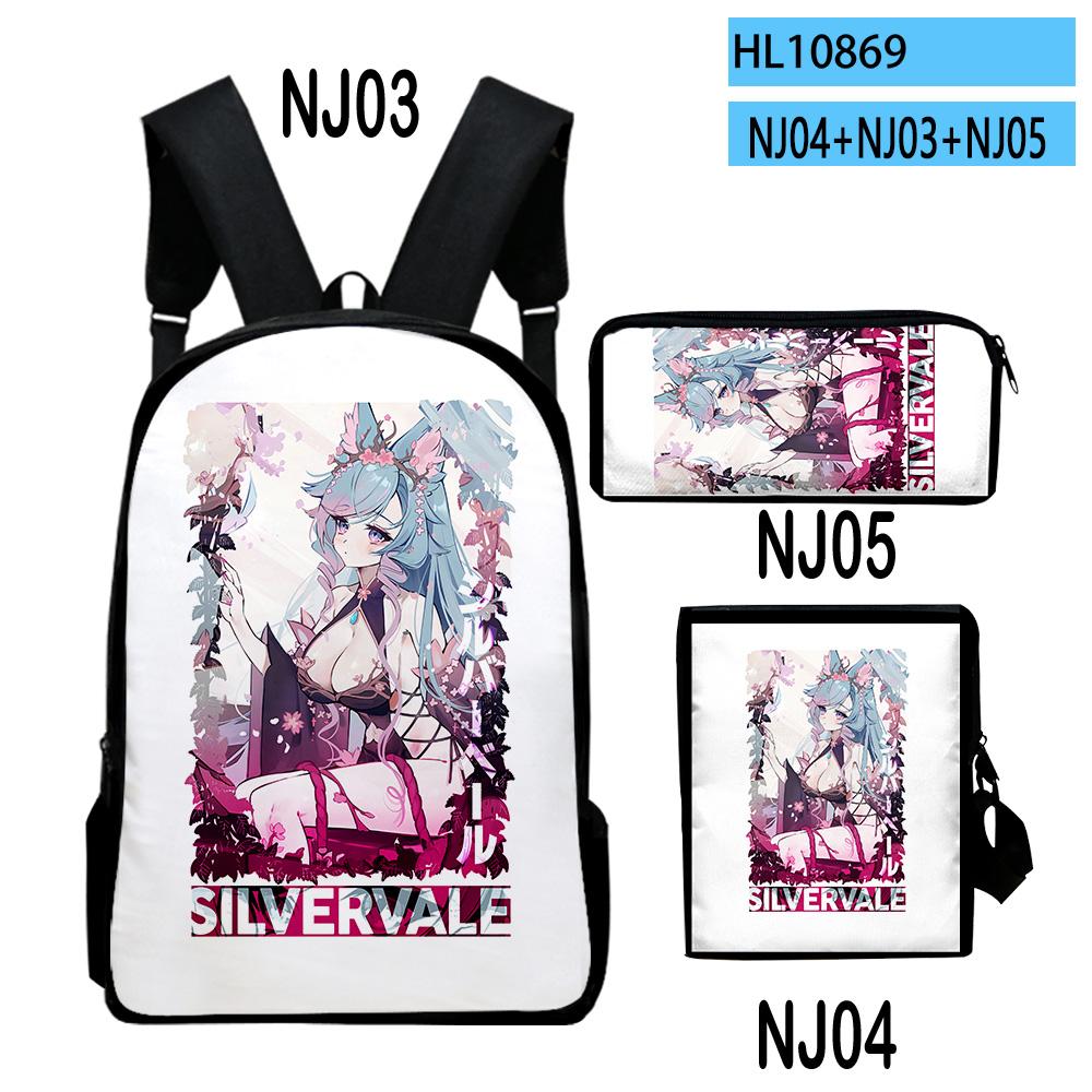 Classic VTuber Silvervale Anime 3D Print 3pcs/Set Pupil School Bags Laptop Daypack Backpack Inclined Shoulder Bag Pencil Case