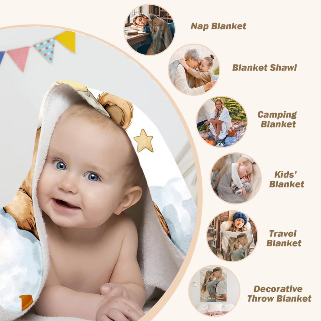 Sleeping Teddy Bear Blanket With Name Customized Flannel Blanket For Kids Boys Girls Soft Birthdays Gift Home Bed Sofa Decor