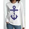Damen T-Shirt Outdoor Freizeit Langarm Gestreift Anker Muster 3D Druck Oberteile Straße Rundhals Herbst Übergroß Kleidung