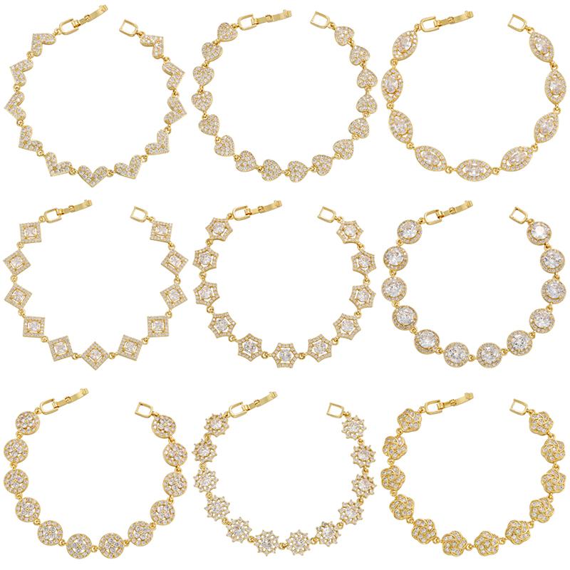 ZHUKOU 8 styles Gold Women's Bracelet CZ Crystal Zircon Shiny Bracelet Women Jewelry VL143