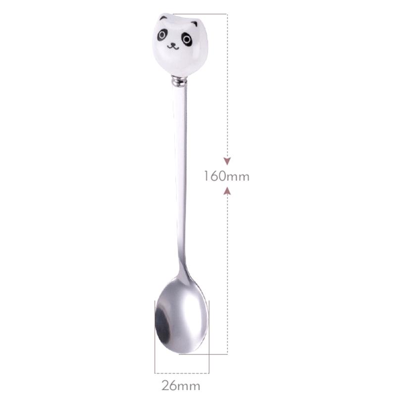 

1Pc Cartoon Cat Handle Spoon - Stainless Steel & Ceramic Long Spoon, Coffee Dessert Ice Cream Stirring Kitchen Flatware Tool