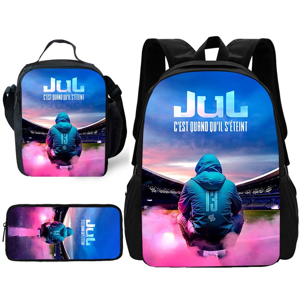 Rapper JuL C'est Pas Des Lol Kinderschoolrugzak met Lunchtassen, Etuis, Schooltassen voor Jongens Meisjes Beste Cadeau