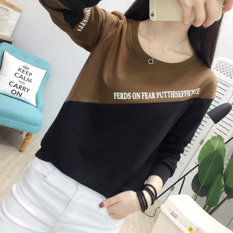 Simple Color Stitching T-shirt Slim Fashion Letter Printing Thin Sweater Spring Korean Women's Sweatshirt