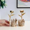 Decorative Wood Tealight Candle Holder Elegant Metal Flower Shape Potted Plant Candle Stand Candlesticks Home Decors