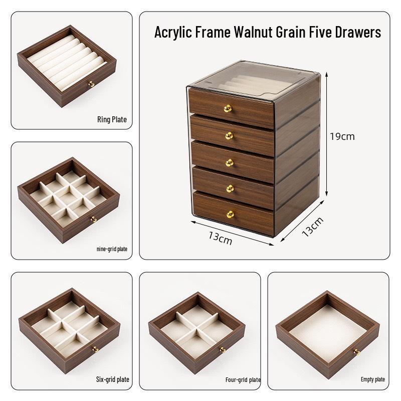 Exquisite Walnut Jewelry Box with Anti-Oxidation for Rings, Bracelets, Necklaces, and Earrings