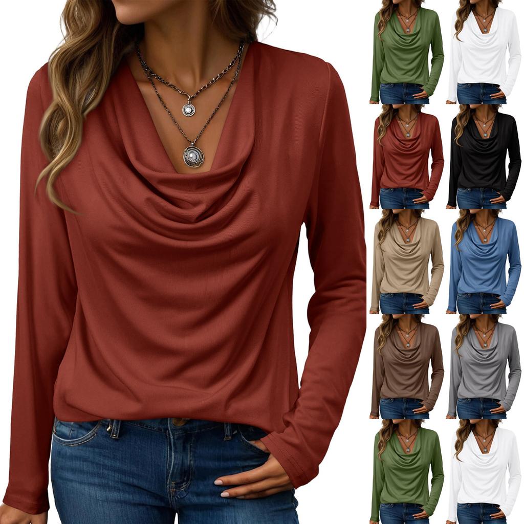 Womens Tops Trendy CowlNeck Shirts Long Sleeve Clothes Business Dressy Casual Outfits