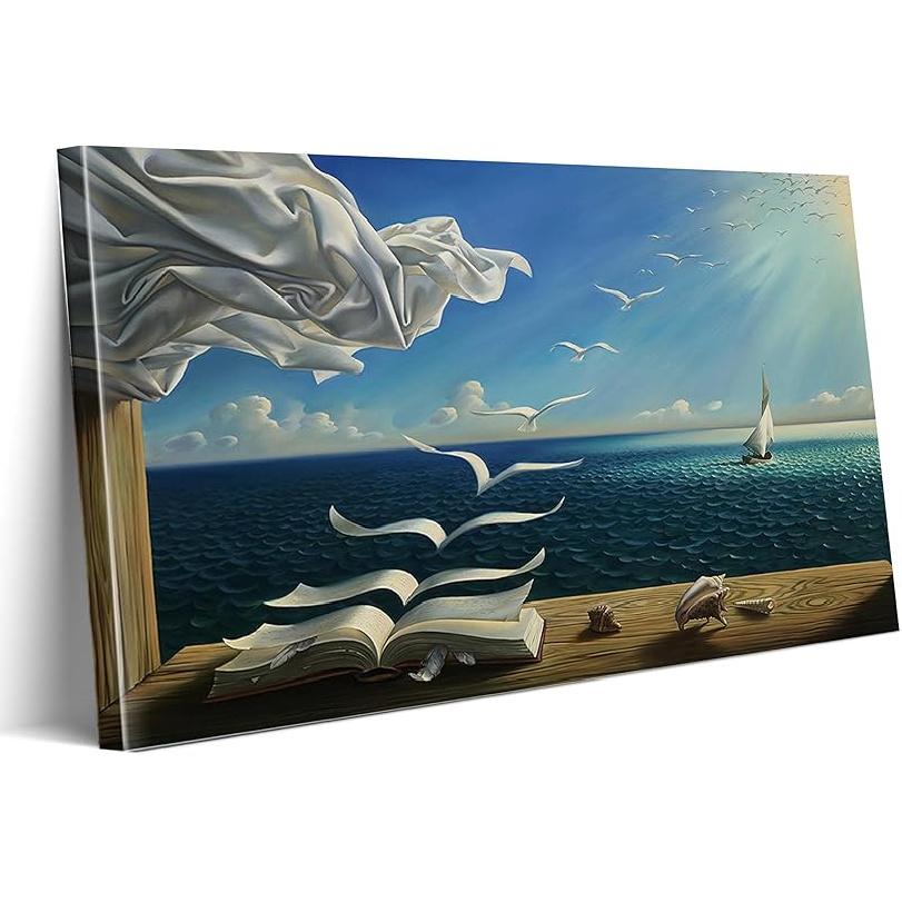 

ALMLZL Сальвадор Дали Волна Книга Холст Настенное Искусство Сюрреализм Художественные Принты Известная Масляная Живопись Репродукция Абстрактный Парусник Постер Гостиная Спальня 12 x16 /30x40cm