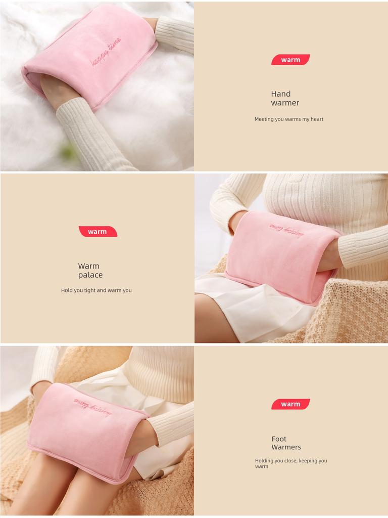 Hot Water Bottle Can Be Used as a Hand Warmer, Rechargeable Hot Water Bag, Electric Heating Pad, Solid Color Short Plush Hand Warmer