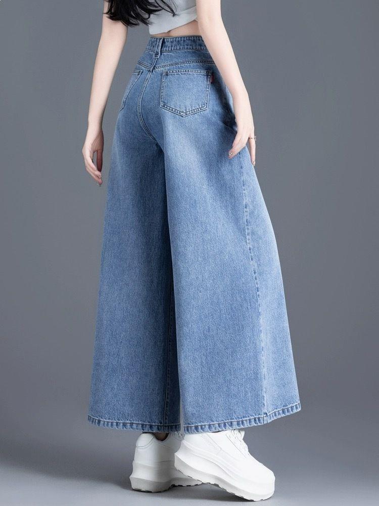 Damen Hellblaue Weitbeinige Jeanshose - Frühjahr 2026, Petite Neun-Zehntel-Länge, Locker geschnittene Rockhose