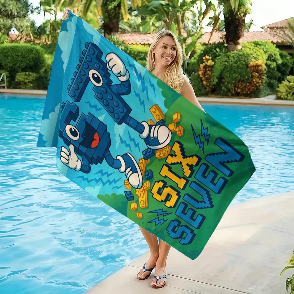 1 Stück 67 Sechs Sieben Baustein Design Strandtuch Super Saugfähigkeit Geeignet für Meeresurlaub und Pool Geschenk für Familien