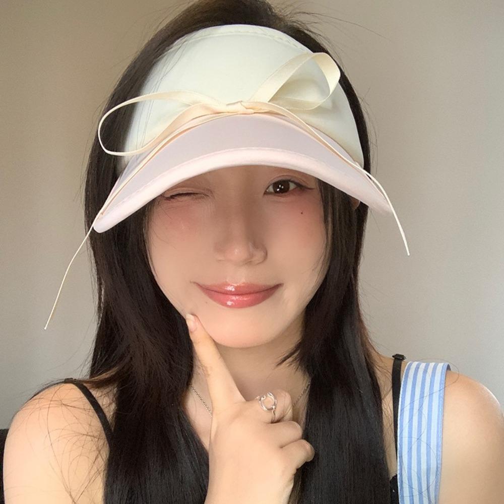 Wide Brim Bow Sun Hat Anti-UV Bowknot Visor Cap Simple Empty Top Cap  Holiday